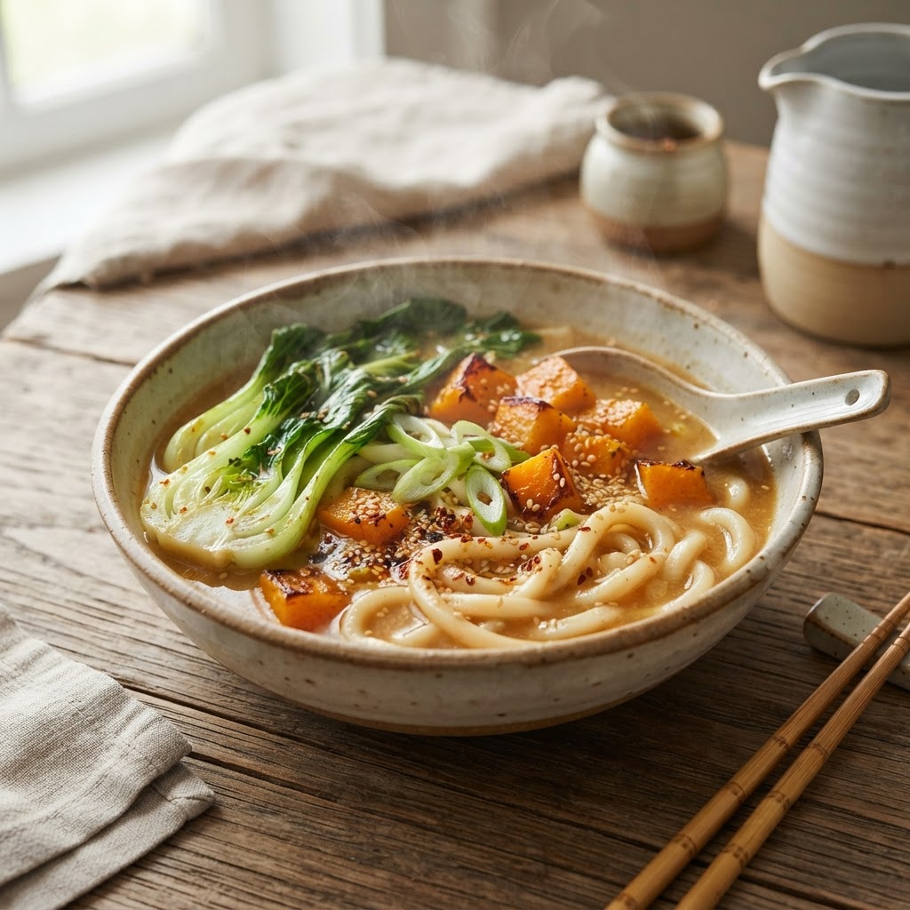 Miso Udon with Roasted Squash and Bok Choy