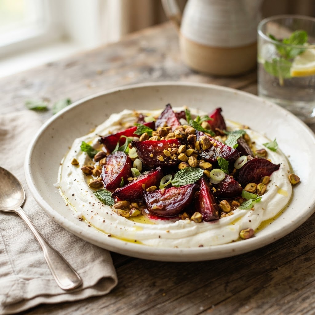 Roasted Beet Labneh with Pistachios