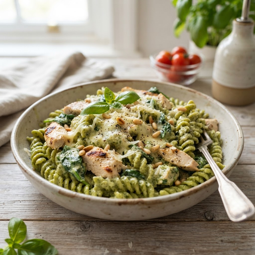 High-Protein Chicken Pesto Pasta