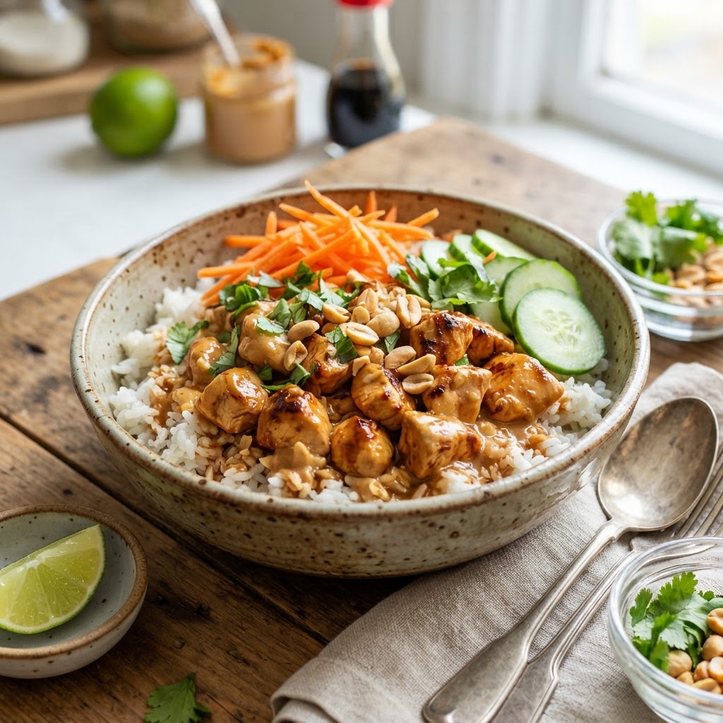 Thai Peanut Chicken Rice Bowls