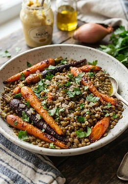 French Mustard Lentils with Roasted Carrots