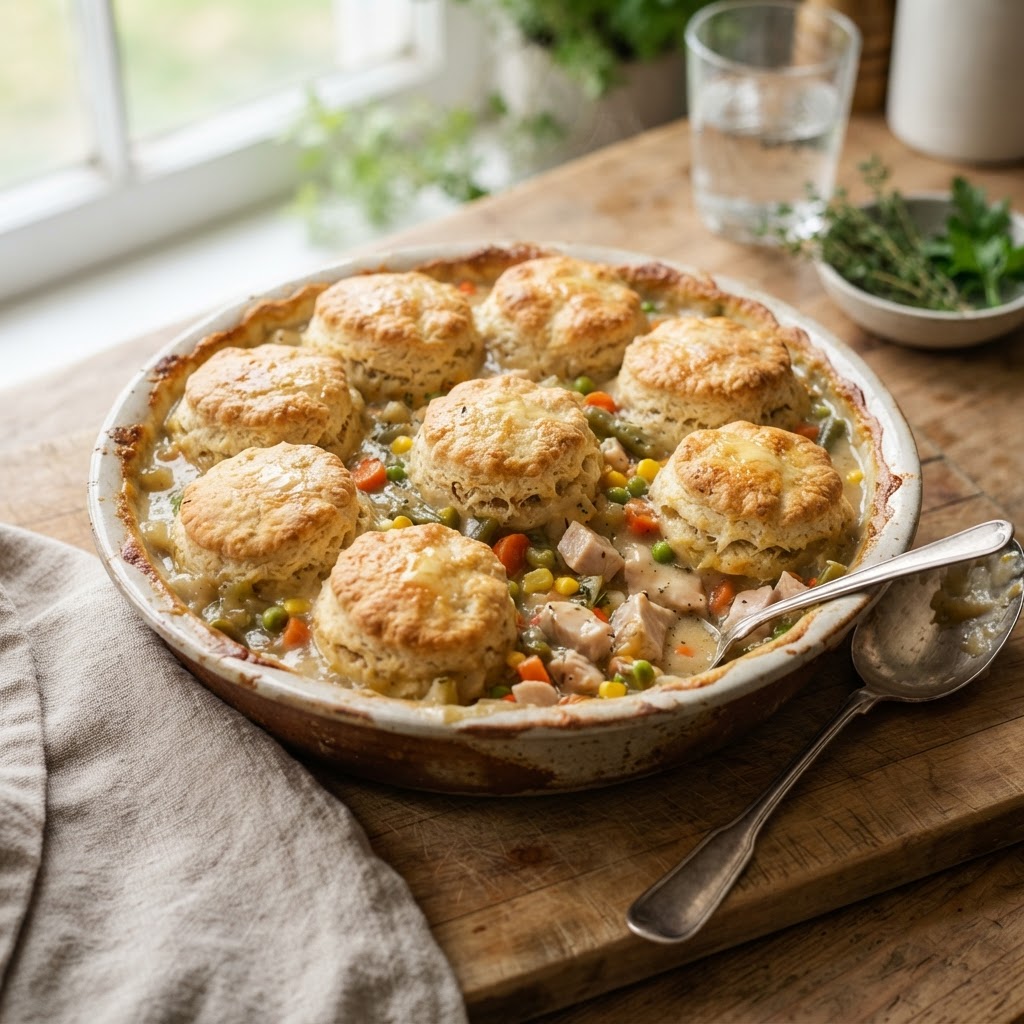 Turkey Pot Pie with Biscuit Topping