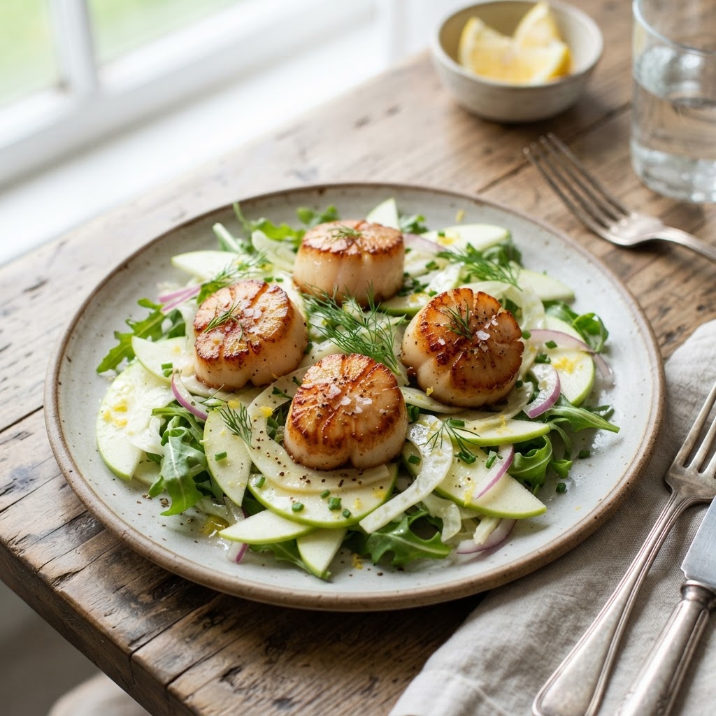 Seared Scallops with Apple Fennel Salad