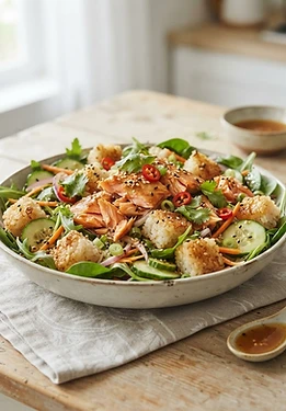 Crispy Rice Salmon Salad with Ginger Dressing