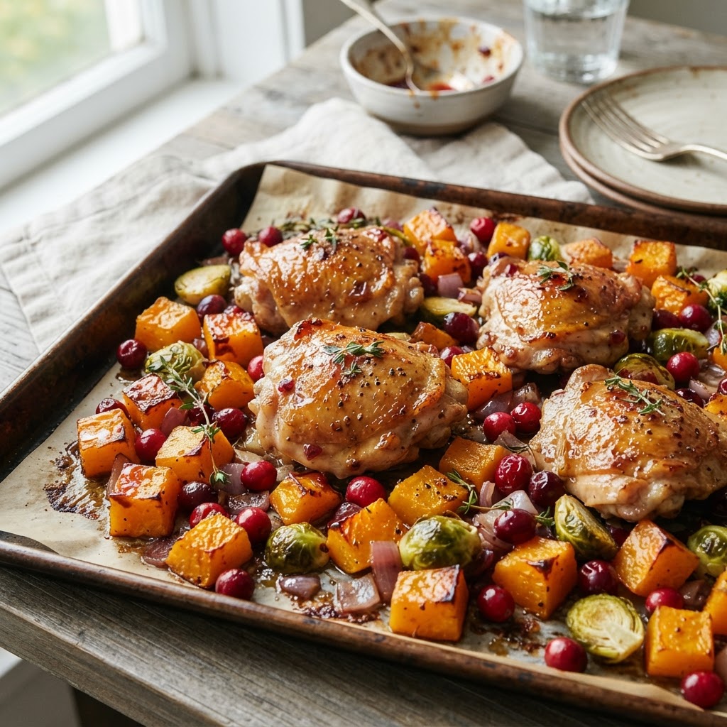 Sheet Pan Cranberry Mustard Chicken and Squash