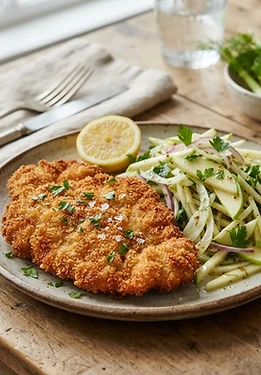 Turkey Schnitzel with Apple Fennel Slaw