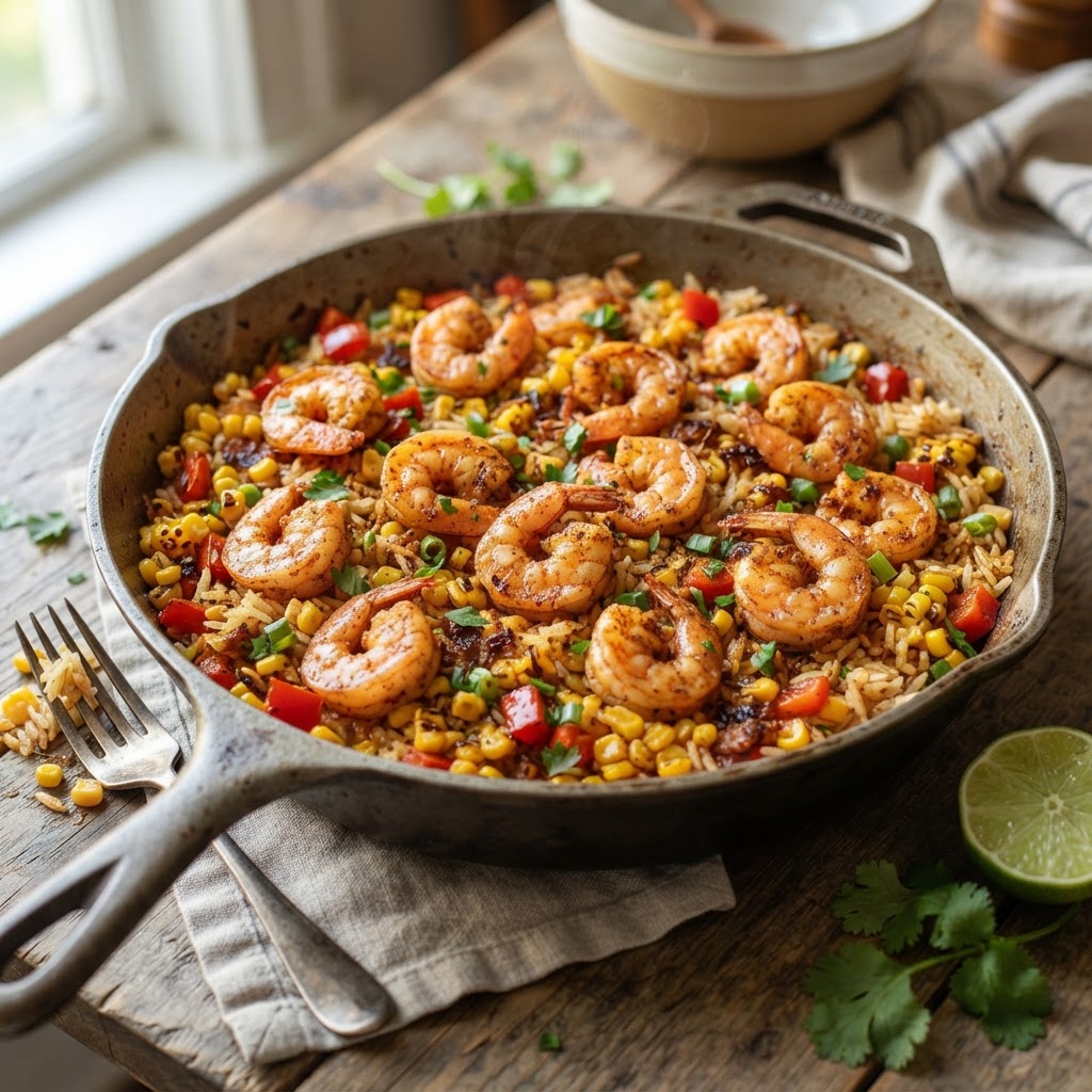 Cajun Shrimp Corn Rice Skillet