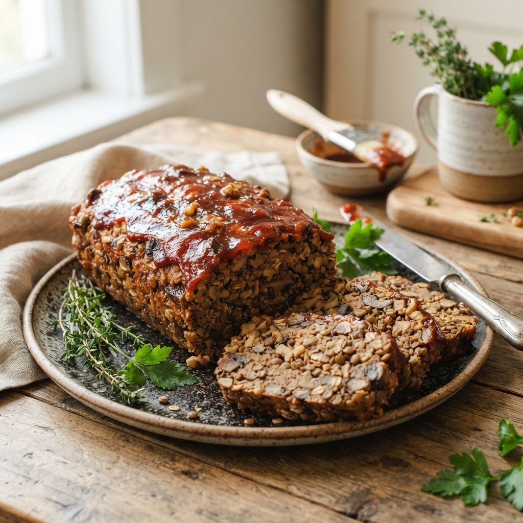 Mushroom Walnut Lentil Loaf