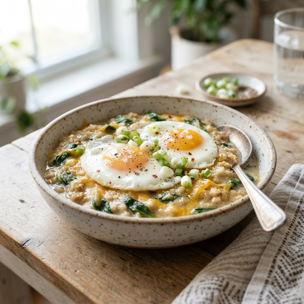 Savory Cheddar Oatmeal with Eggs
