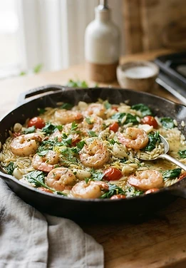 One Pot Lemon Garlic Shrimp Orzo