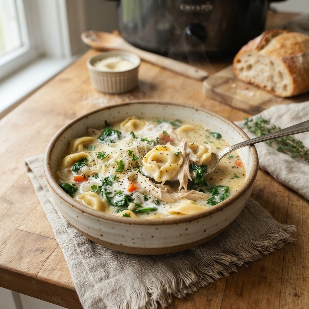 Slow Cooker Creamy Chicken Tortellini Soup