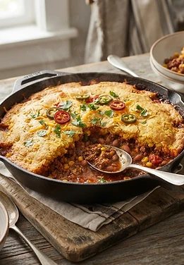 Cowboy Beef and Pinto Bean Cornbread Pie