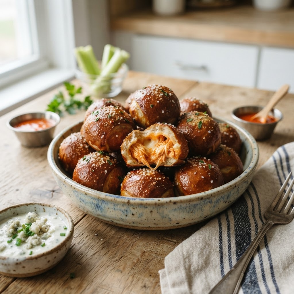 Buffalo Chicken Stuffed Pretzel Bites