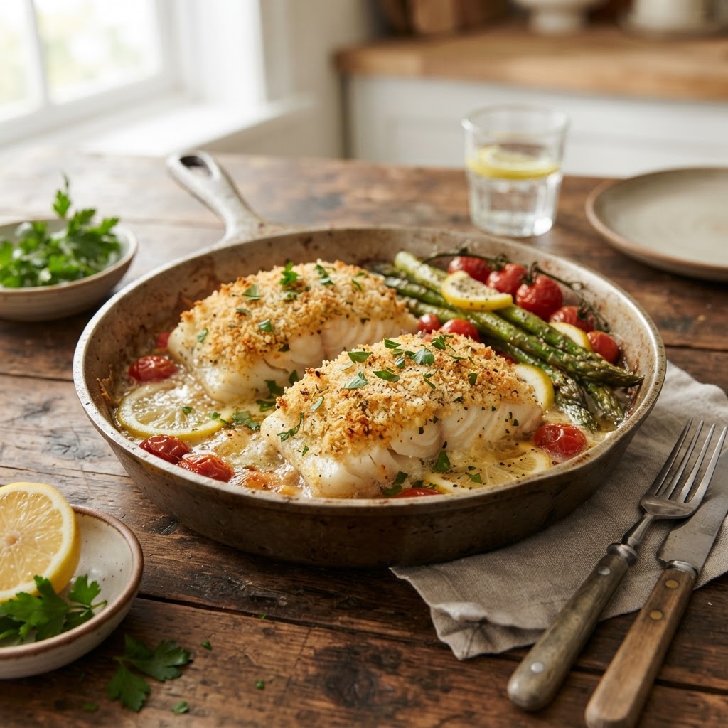 Garlic Butter Cod with Parmesan Crust