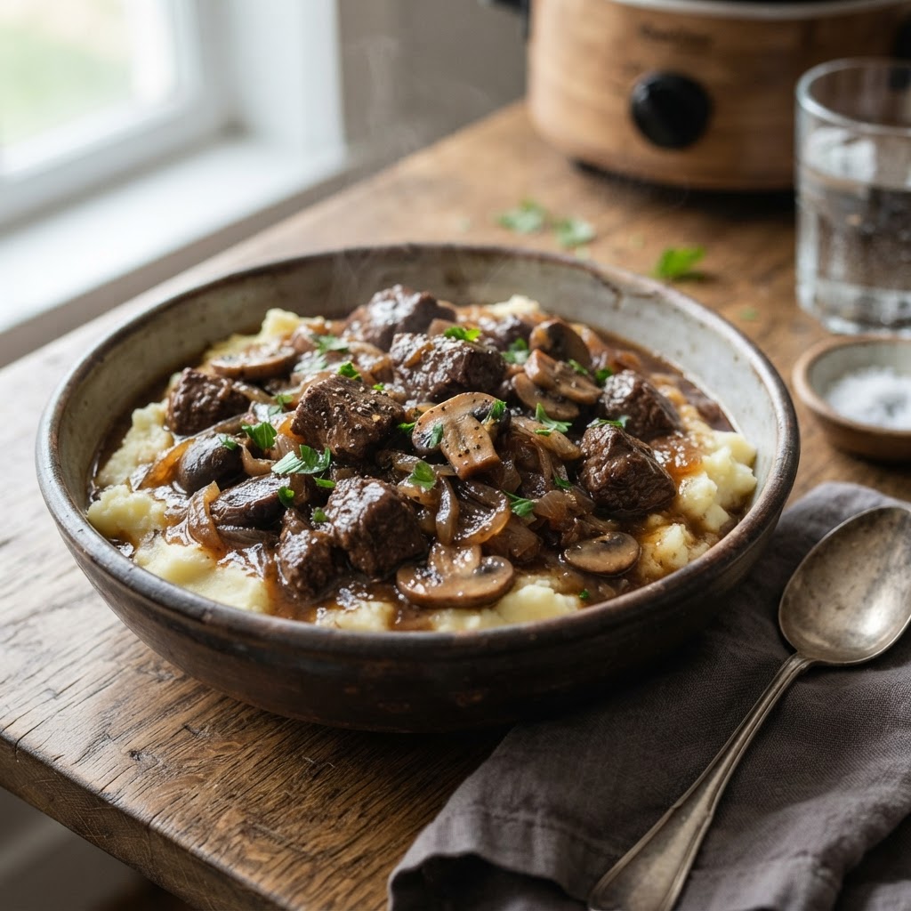 Slow Cooker Beef Tips and Gravy