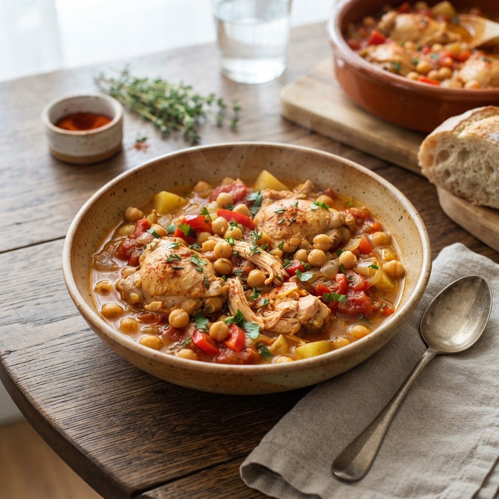 Spanish Chicken and Chickpea Stew with Saffron