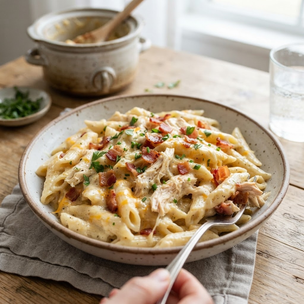 Slow Cooker Chicken Bacon Ranch Pasta