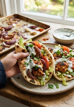 Sheet Pan Chicken Shawarma Pitas