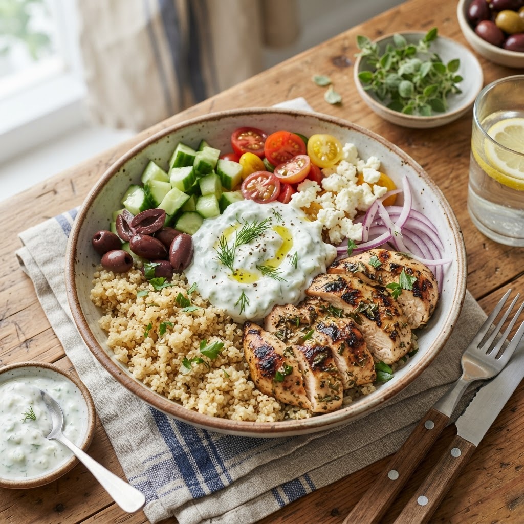 Greek Chicken Quinoa Bowls with Tzatziki