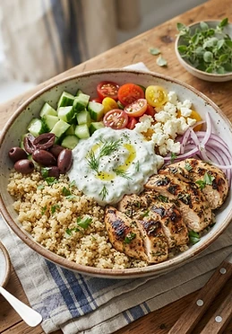 Greek Chicken Quinoa Bowls with Tzatziki