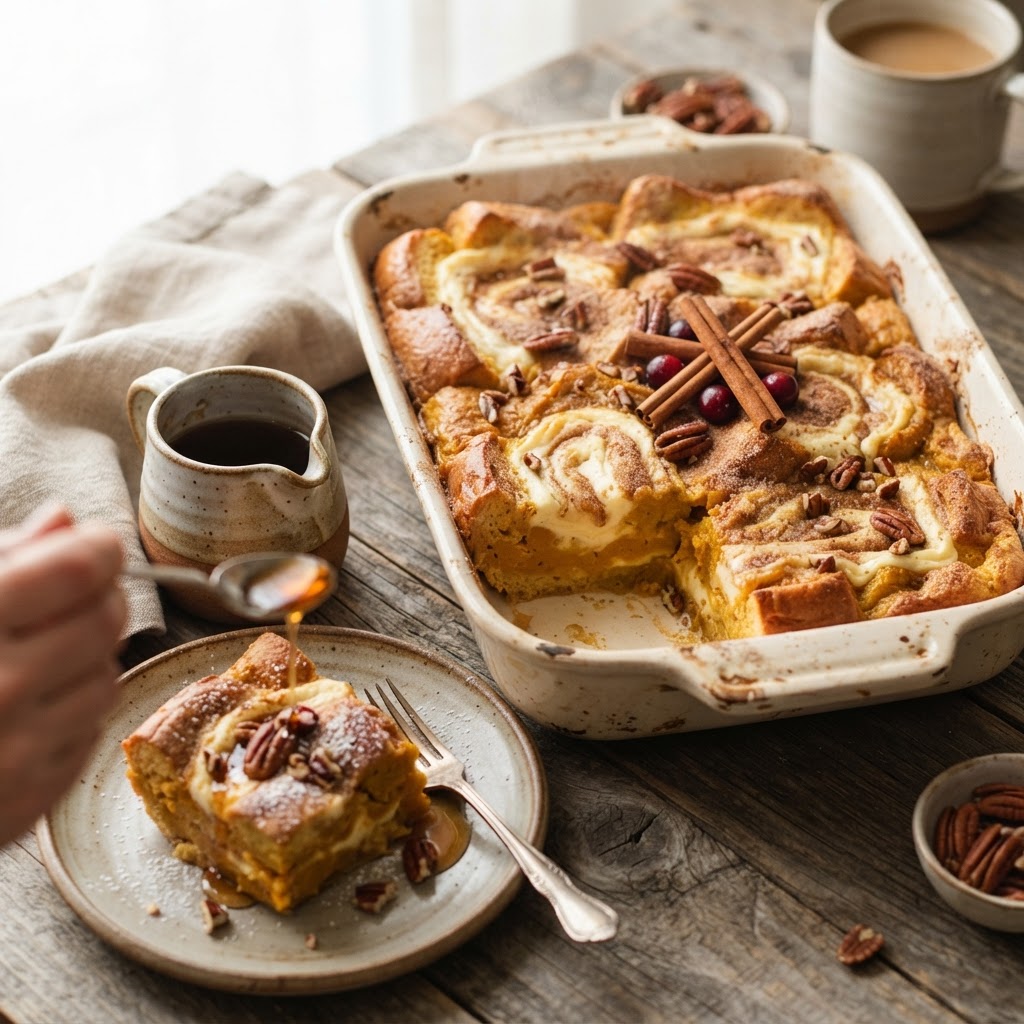 Pumpkin Cream Cheese French Toast Bake