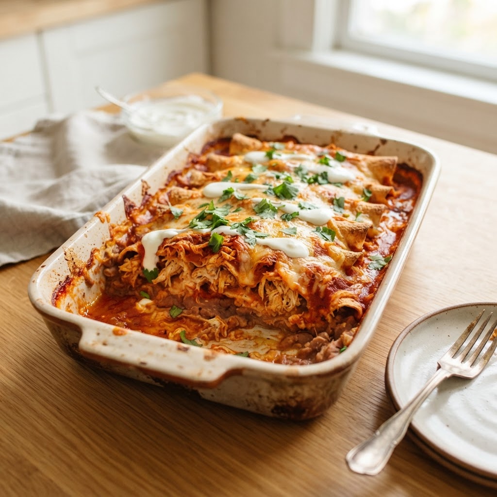 Roasted Chicken Taquito Enchilada Bake