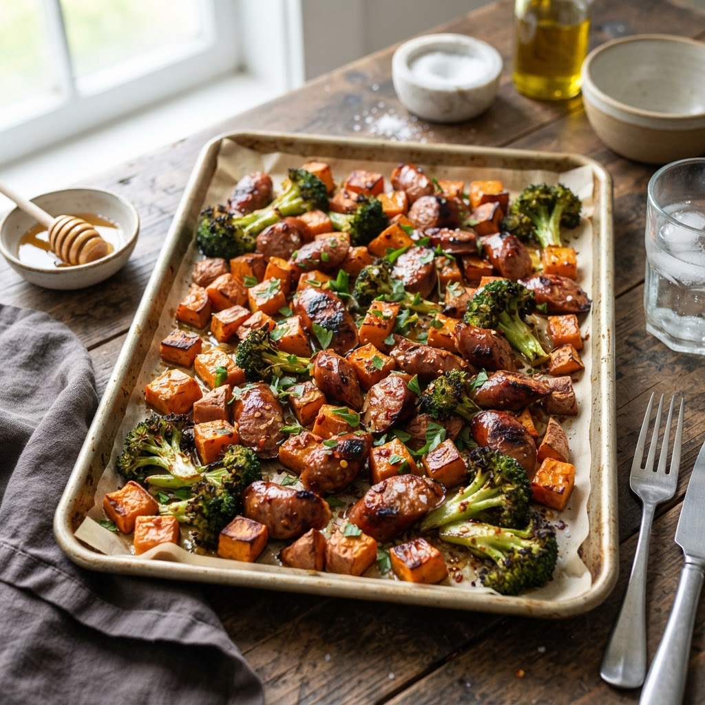 Hot Honey Sausage Sheet Pan Dinner