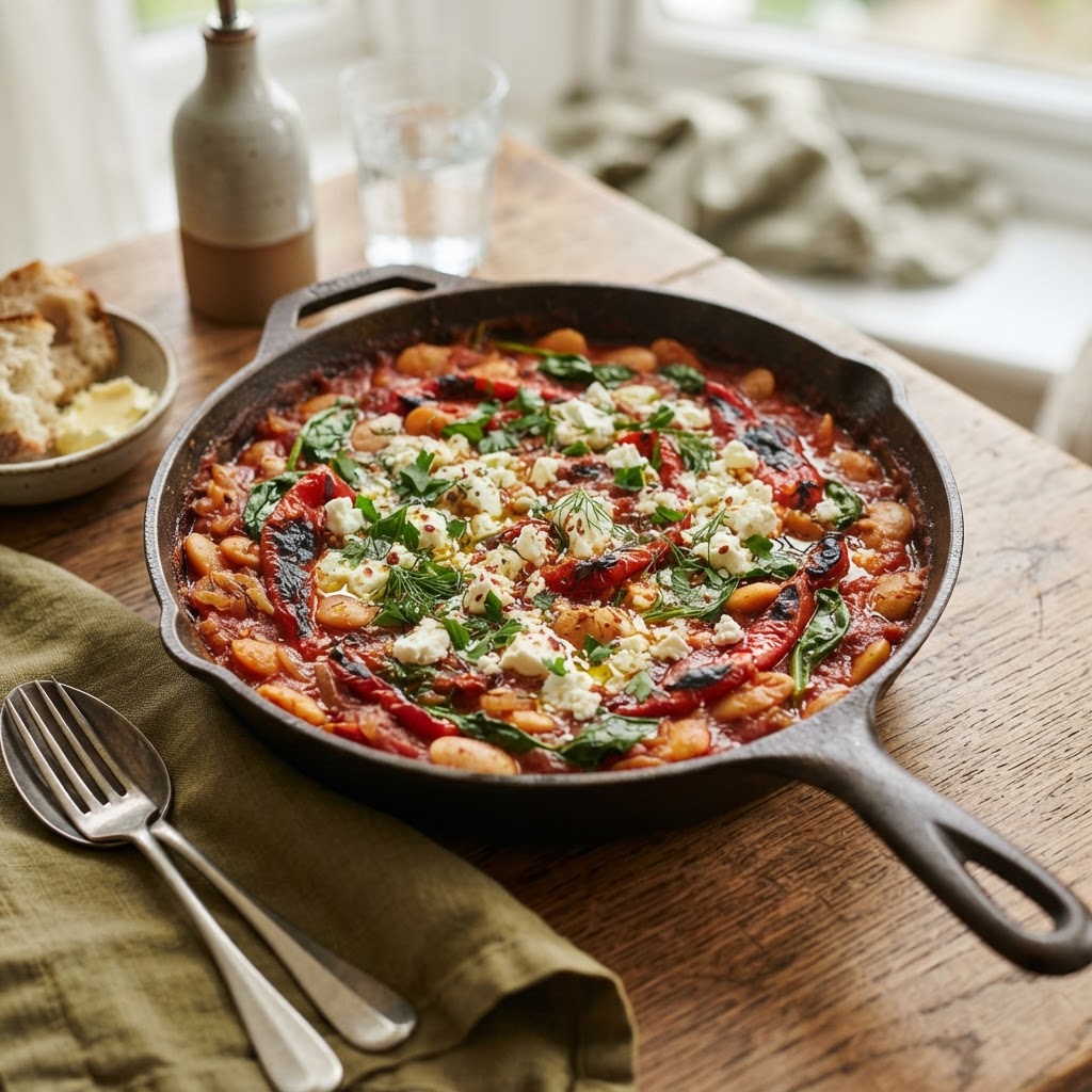 Smoky Butter Beans with Roasted Peppers and Feta
