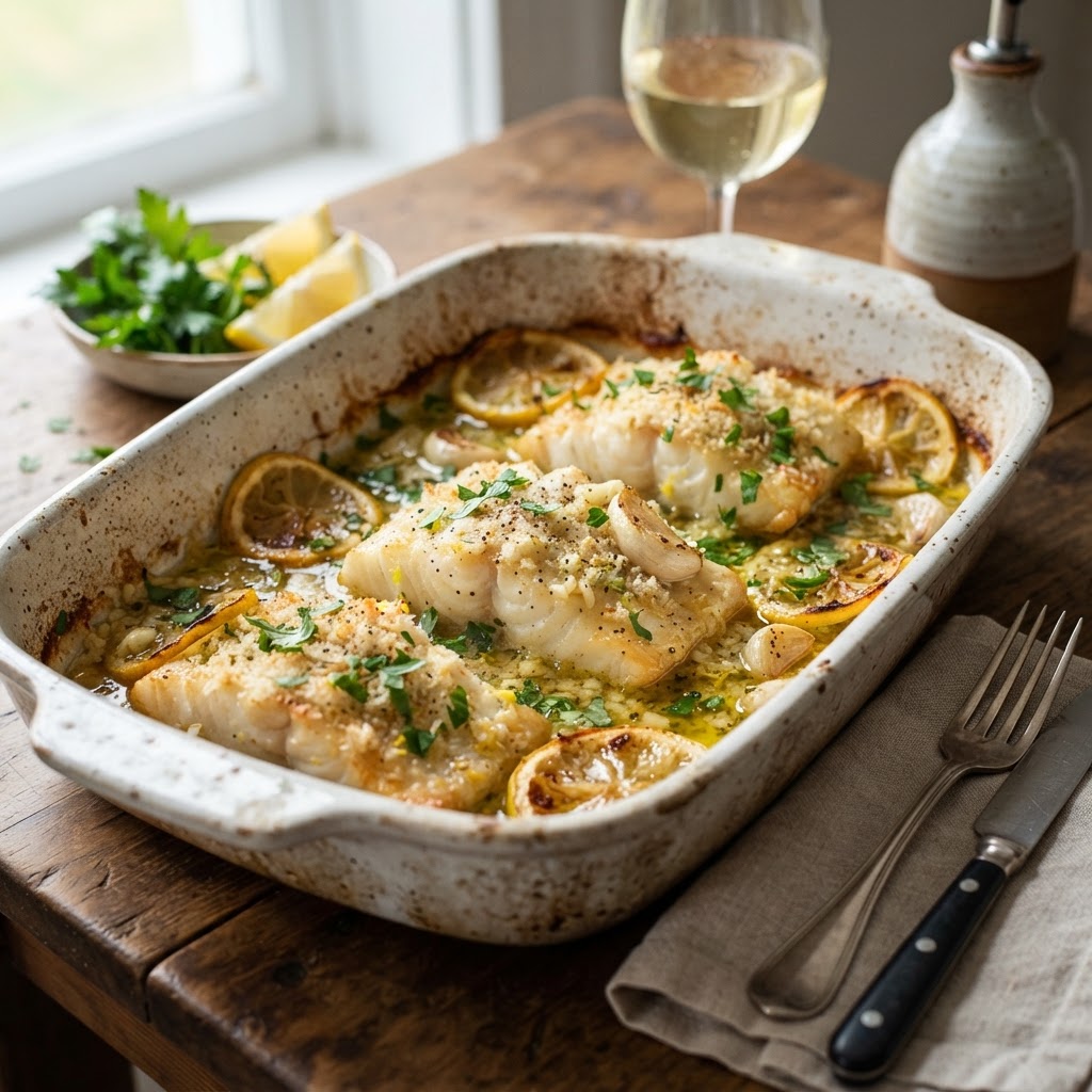 Baked Cod with Lemon and Garlic