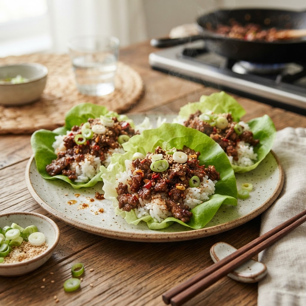 Korean Beef Lettuce Cups with Rice