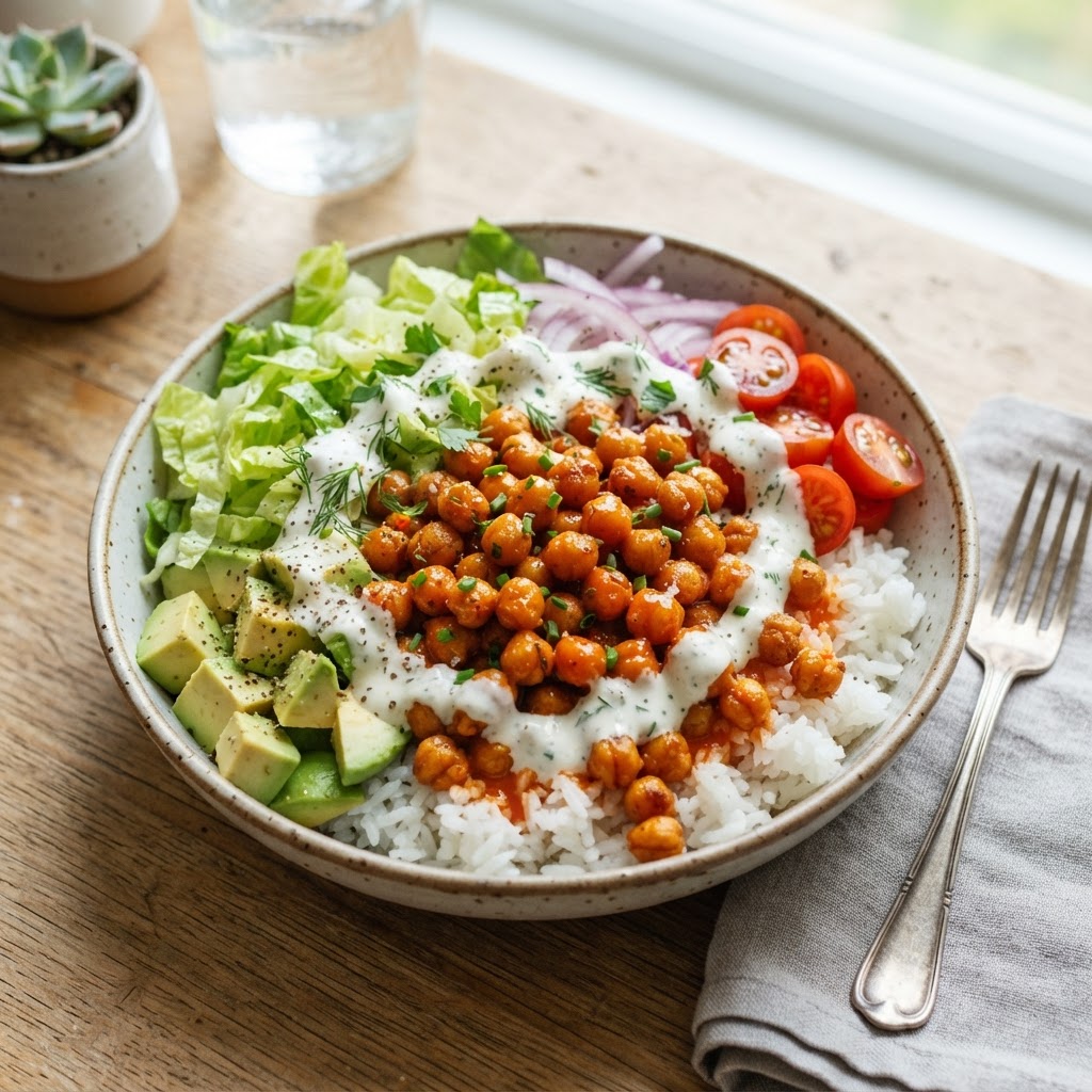 Crispy Chickpea Buffalo Bowls