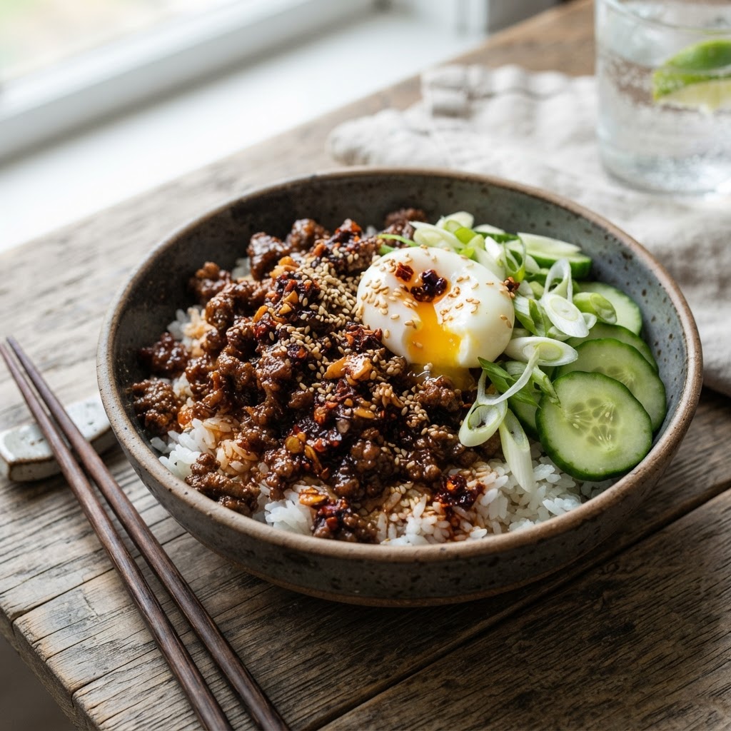 Chili Crisp Beef Rice Bowls