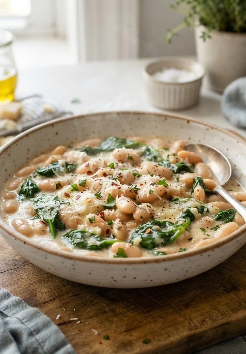 Creamy Garlic Parmesan White Beans
