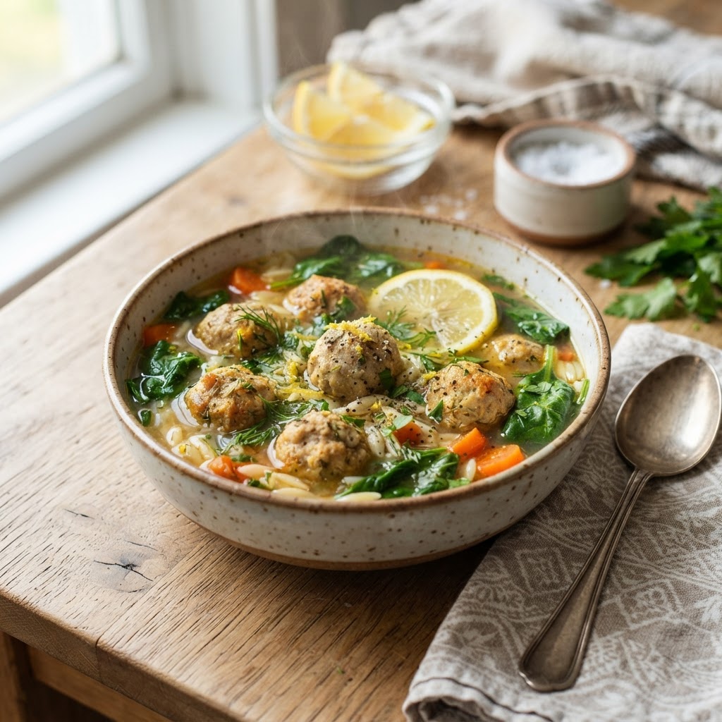 Lemon Turkey Meatball Soup