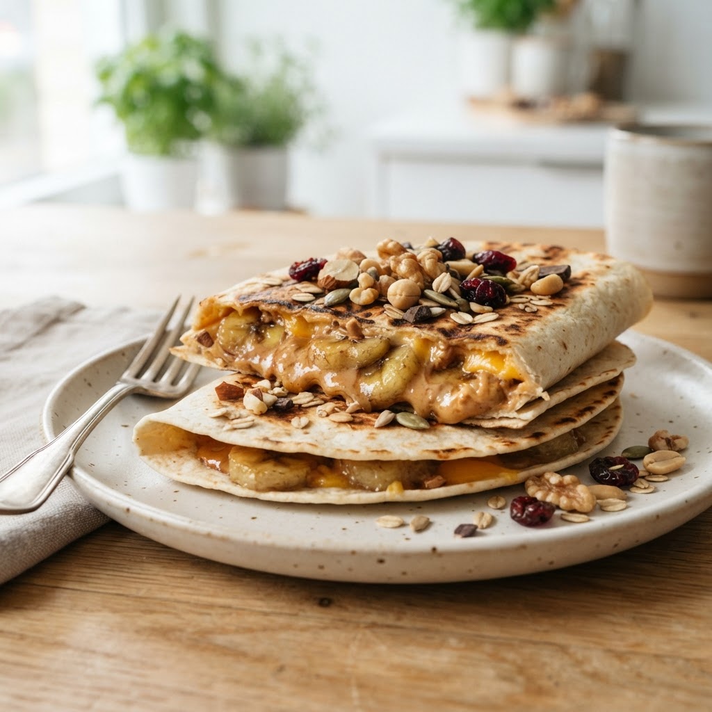 Grilled Peanut Butter and Banana Breakfast Tortillas
