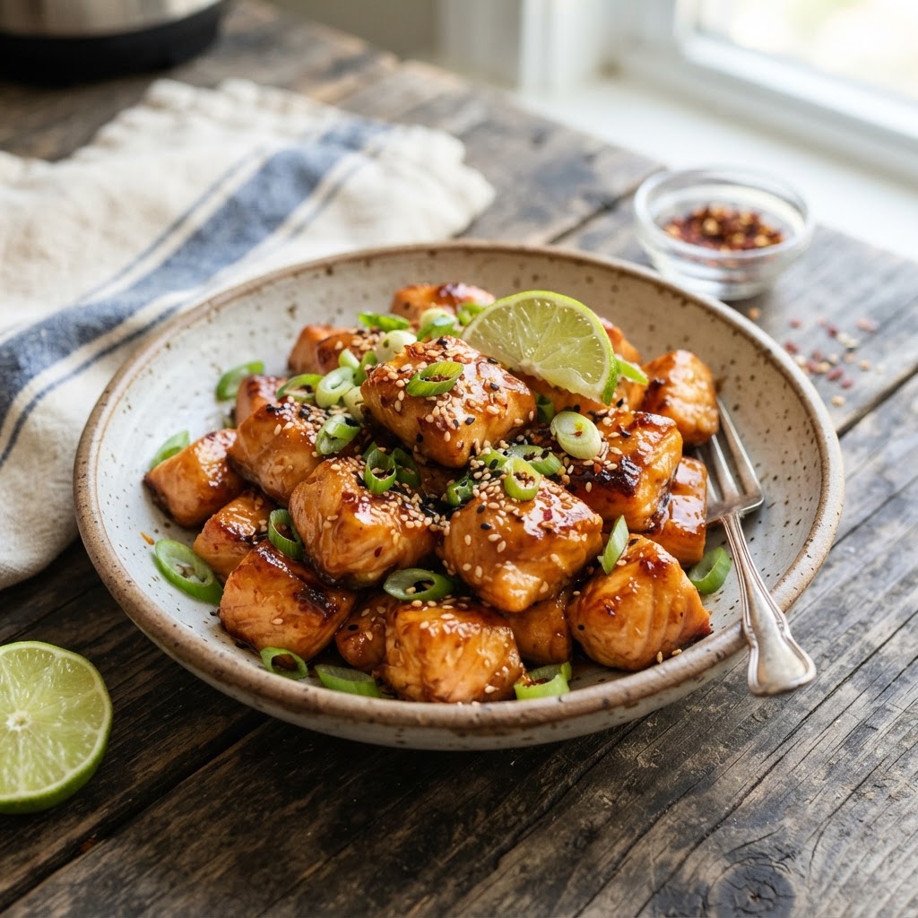Air Fryer Hot Honey Salmon Bites