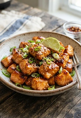 Air Fryer Hot Honey Salmon Bites