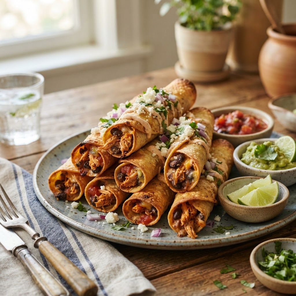 Air Fryer Chicken Taquitos with Black Beans