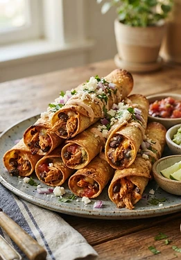 Air Fryer Chicken Taquitos with Black Beans