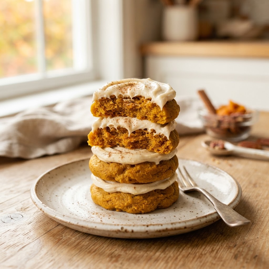 Pumpkin Cookies with Cream Cheese Frosting