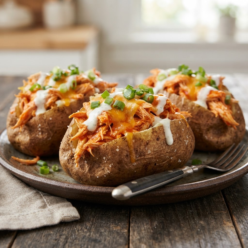 Buffalo Chicken Baked Potatoes