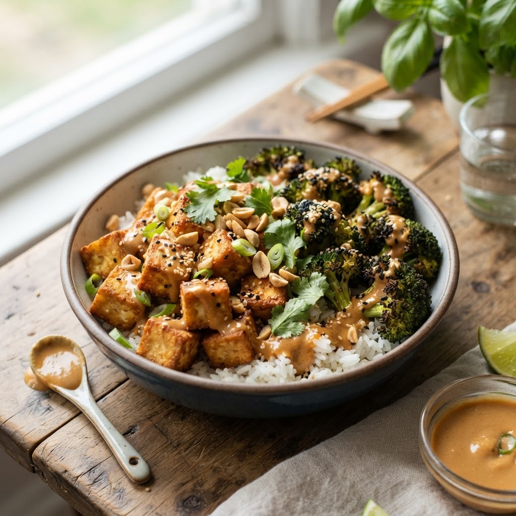 Crispy Tofu Peanut Bowls