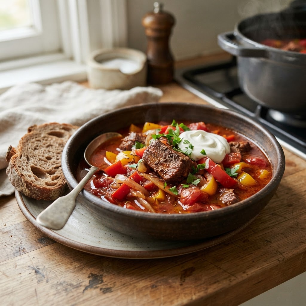 Pork Goulash with Caraway and Peppers