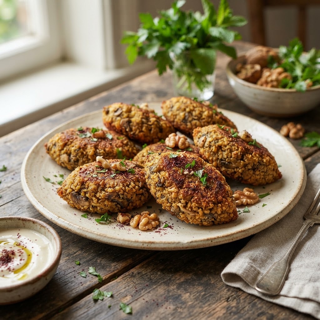 Mushroom and Walnut Kibbeh Patties