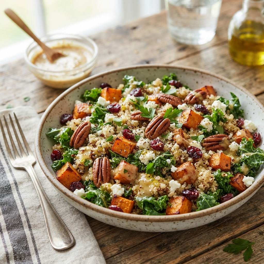 Roasted Sweet Potato Kale Quinoa Salad