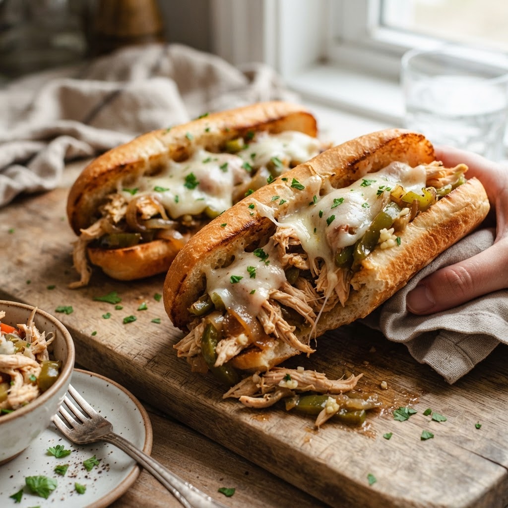 Slow Cooker Chicken Philly Cheesesteaks