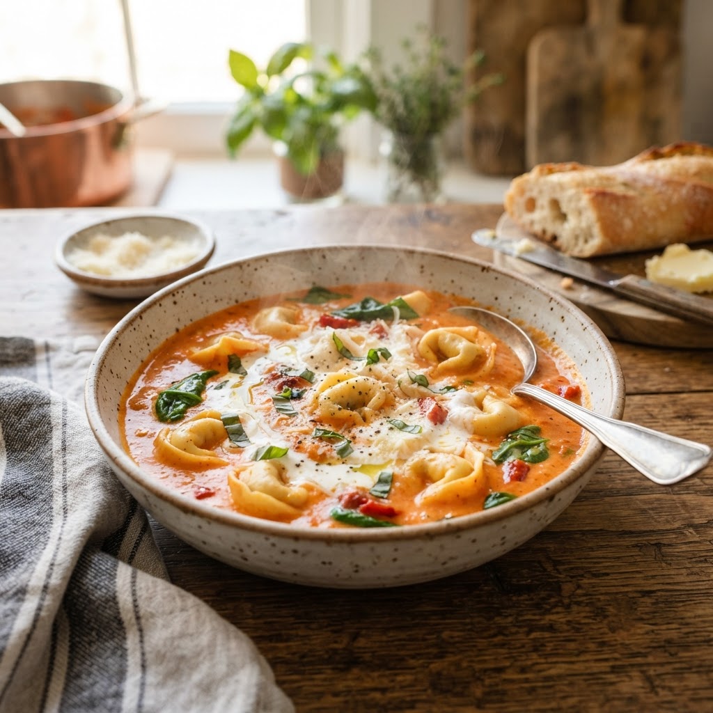 20-Minute Roasted Red Pepper Tortellini Soup