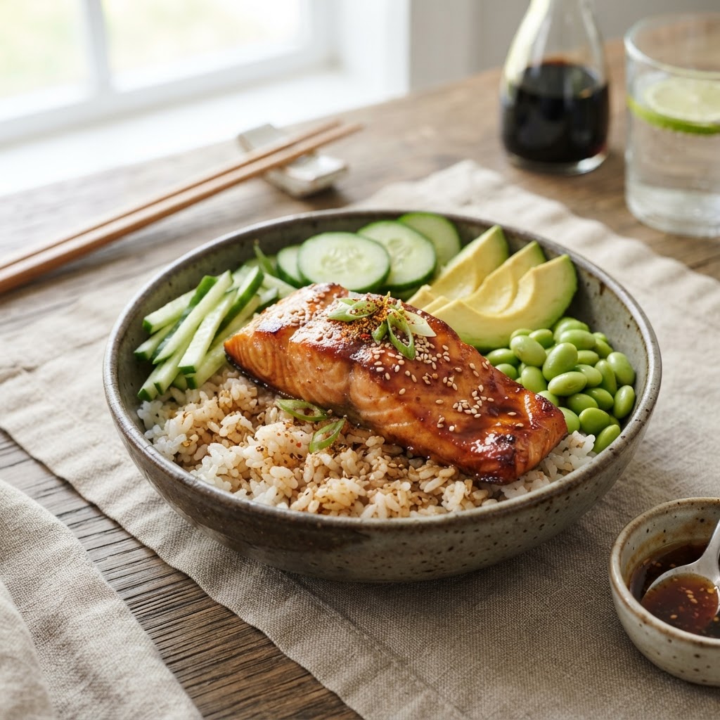 Miso Glazed Salmon Rice Bowls