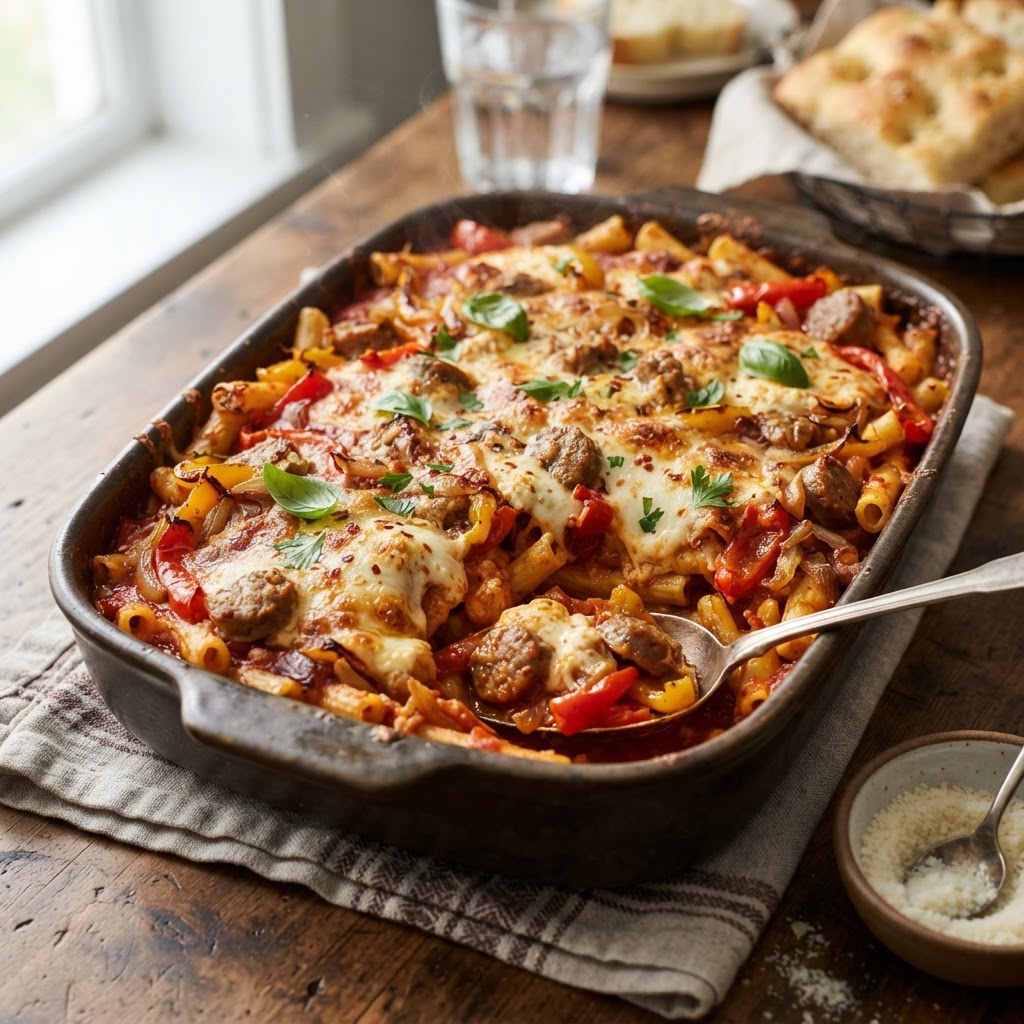 Sausage and Peppers Baked Ziti