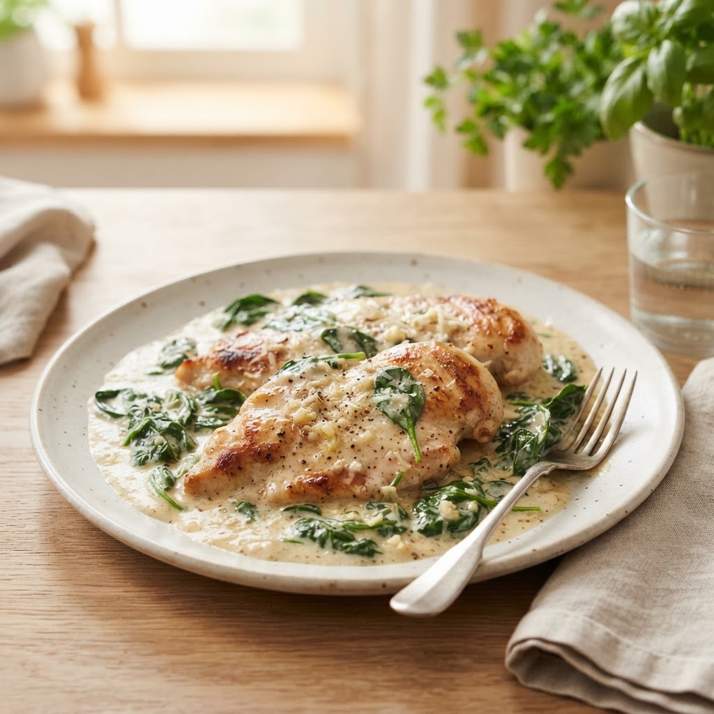 Pan-Seared Chicken with Spinach and Parmesan Cream